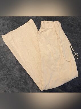 Thread & Supply Women's Cream Drawstring Linen-Blend Pants